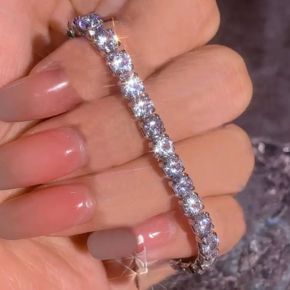 Elegant Moissanite Tennis Sterling Silver Bracelet